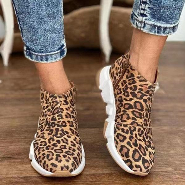 Bőr cipzáras Leopard vulkanizált lélegző cipő